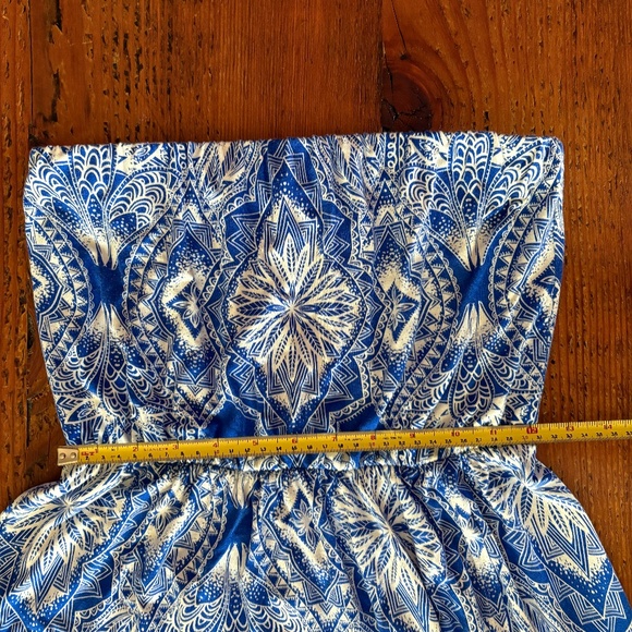 Felicity & Coco Strapless Faux Wrap Dress Blue and White Print Size Medium P - Picture 11 of 13